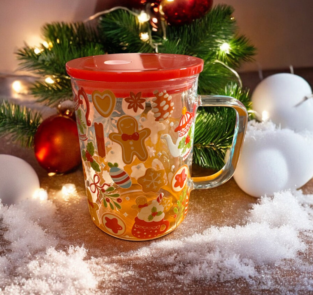 17 oz red Christmas mug gingerbread