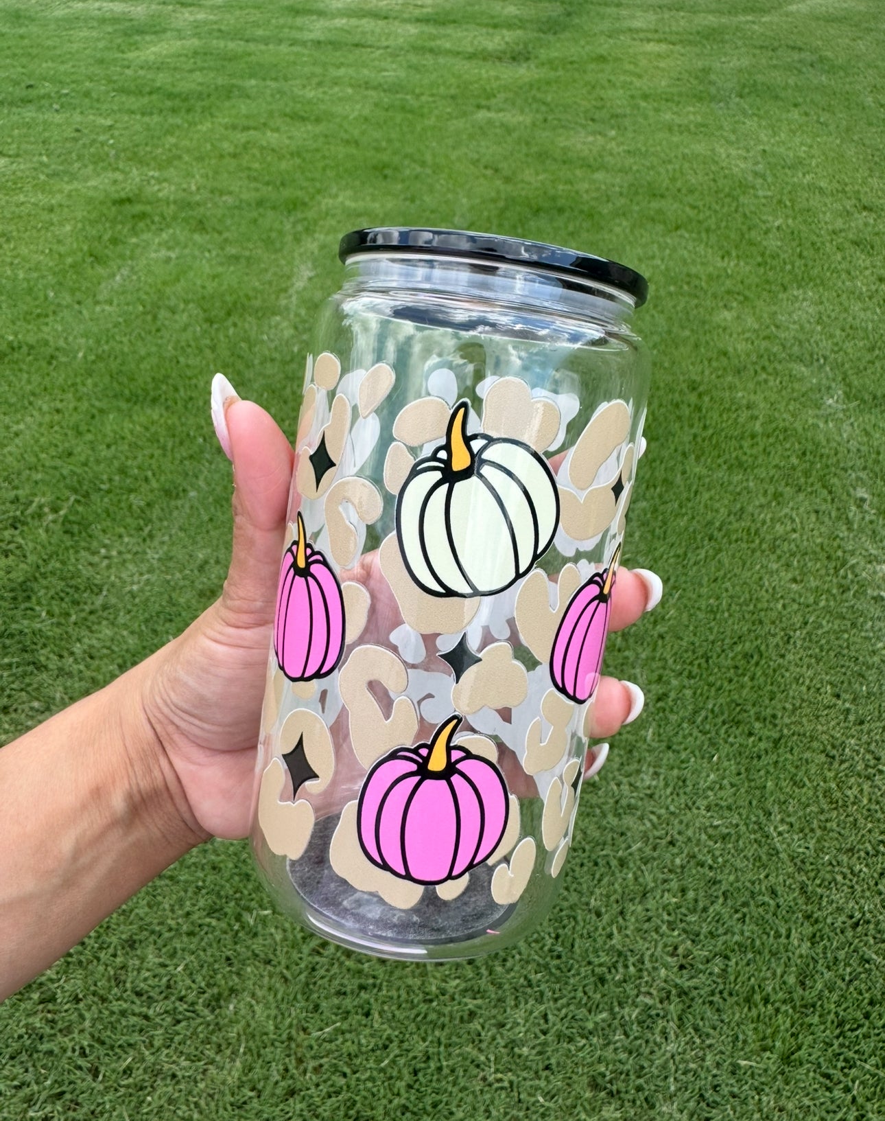 Leopard pumpkin glass cup
