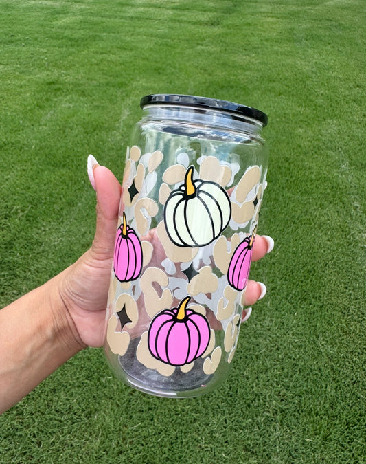 Leopard pumpkin glass cup