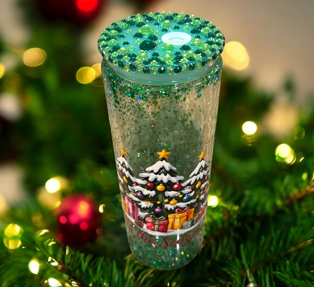 20ozGreeen Christmas trees snowglobe cup