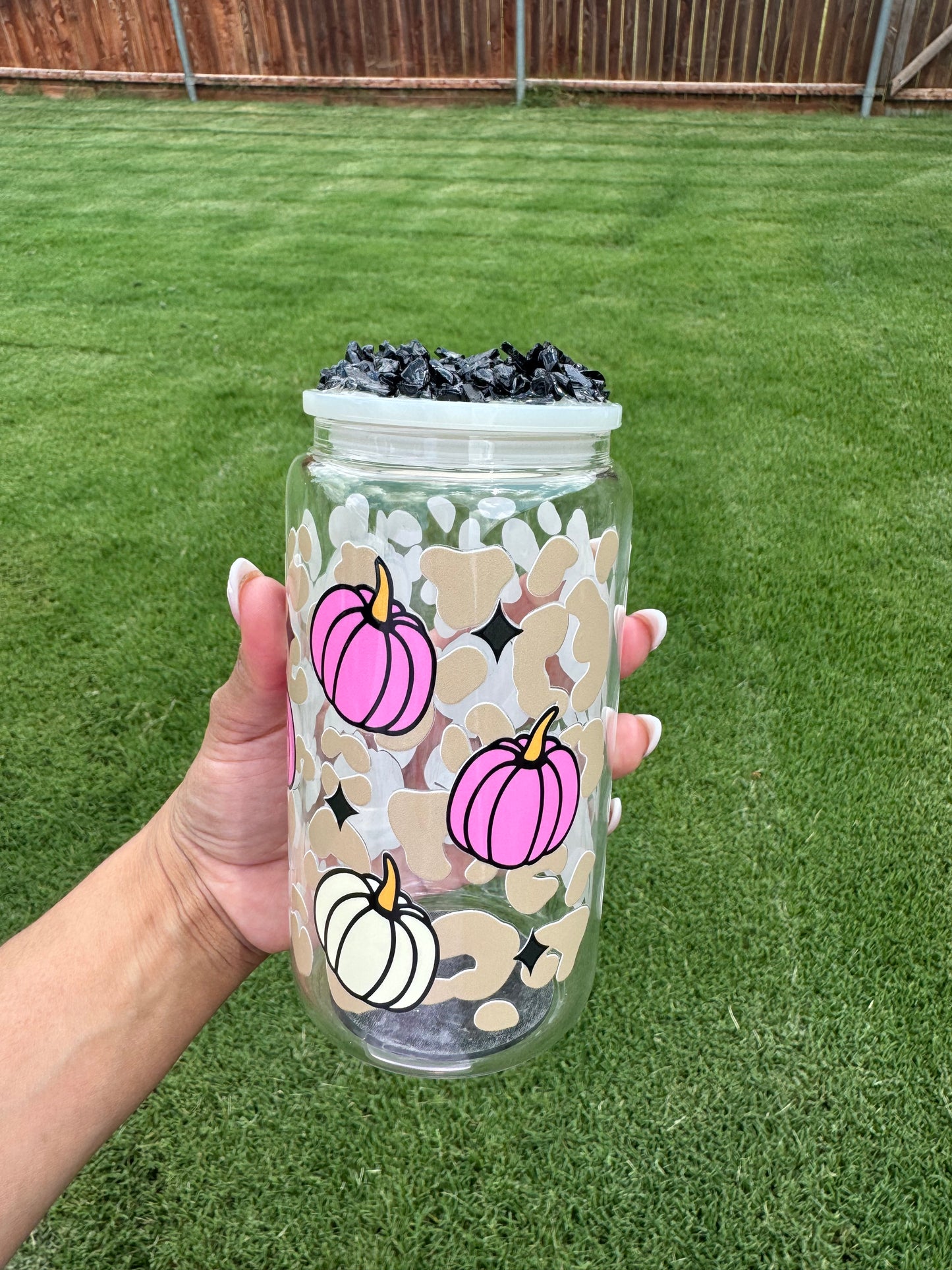 Leopard pumpkin glass cup