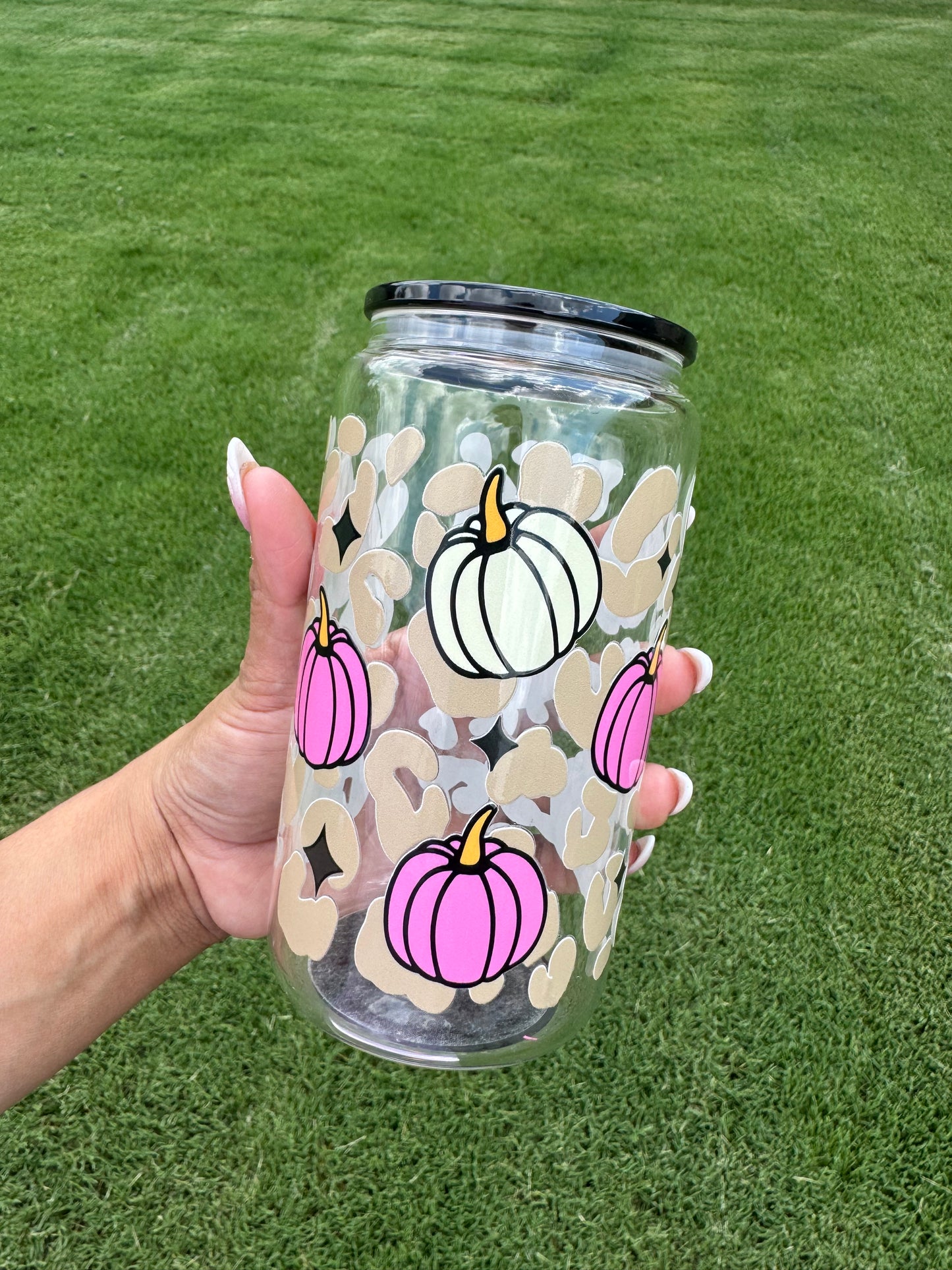 Leopard pumpkin glass cup