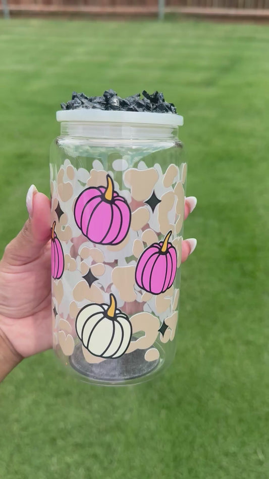 Leopard pumpkin glass cup